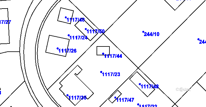 Parcela st. 1117/44 v KÚ Křídla, Katastrální mapa