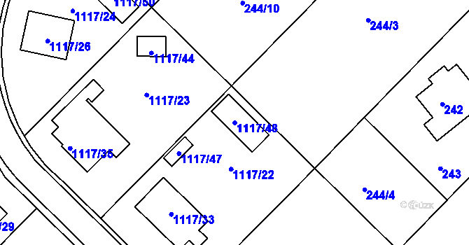 Parcela st. 1117/48 v KÚ Křídla, Katastrální mapa