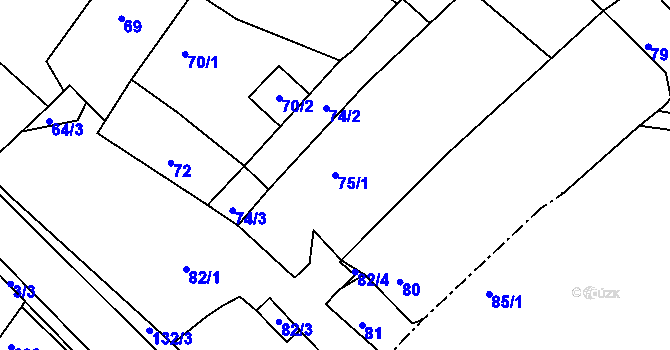 Parcela st. 75/1 v KÚ Křídla, Katastrální mapa