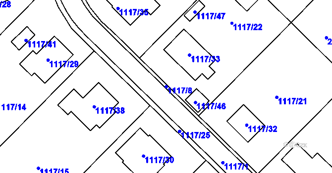 Parcela st. 1117/8 v KÚ Křídla, Katastrální mapa