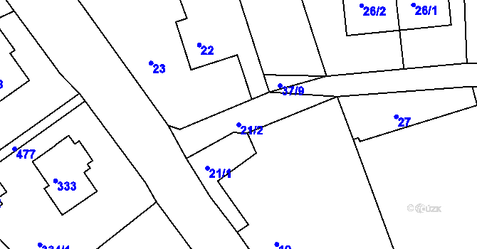 Parcela st. 21/2 v KÚ Nová Ves u Nového Města na Moravě, Katastrální mapa