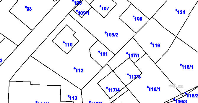 Parcela st. 111 v KÚ Nová Ves u Nového Města na Moravě, Katastrální mapa