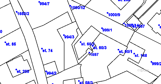 Parcela st. 60/2 v KÚ Nová Ves u Světlé nad Sázavou, Katastrální mapa