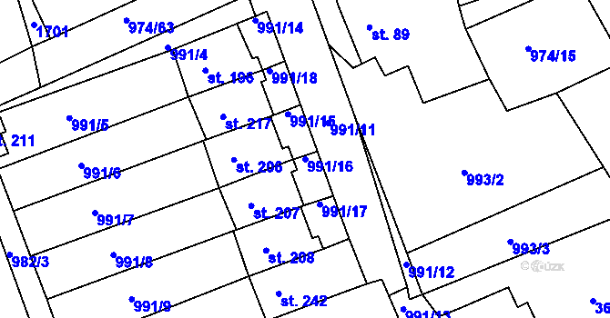 Parcela st. 991/16 v KÚ Nová Ves u Světlé nad Sázavou, Katastrální mapa