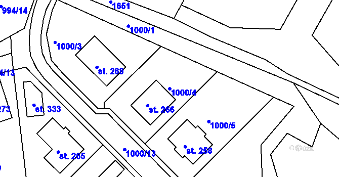 Parcela st. 1000/4 v KÚ Nová Ves u Světlé nad Sázavou, Katastrální mapa