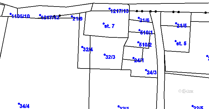 Parcela st. 32/3 v KÚ Mikulovice v Krušných horách, Katastrální mapa
