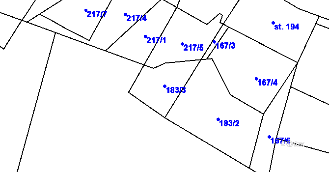 Parcela st. 183/3 v KÚ Nová Ves v Horách, Katastrální mapa