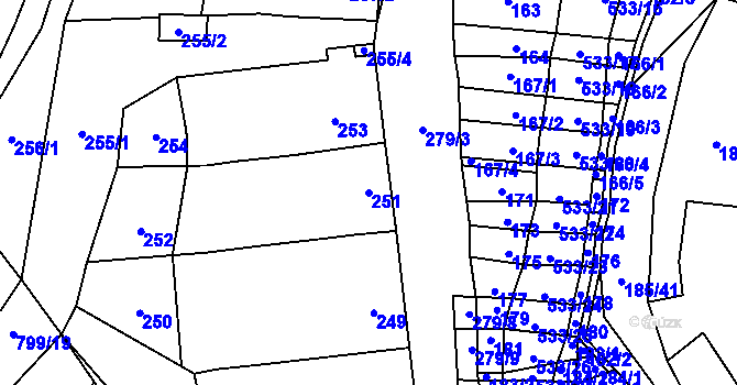 Parcela st. 251 v KÚ Nové Bránice, Katastrální mapa