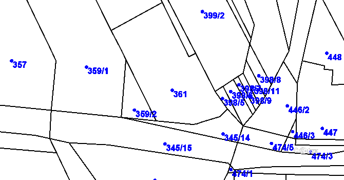 Parcela st. 361 v KÚ Nové Bránice, Katastrální mapa
