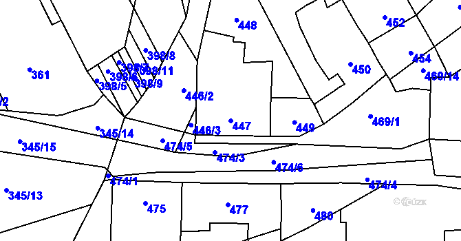 Parcela st. 447 v KÚ Nové Bránice, Katastrální mapa