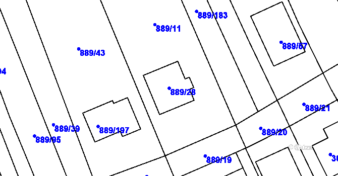 Parcela st. 889/28 v KÚ Nové Bránice, Katastrální mapa