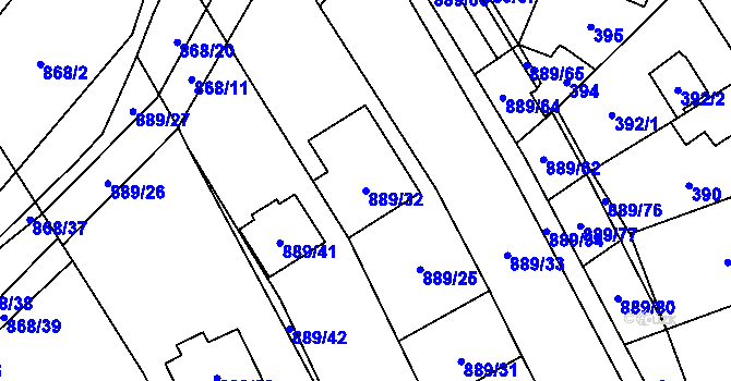 Parcela st. 889/32 v KÚ Nové Bránice, Katastrální mapa