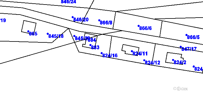 Parcela st. 824/16 v KÚ Nové Bránice, Katastrální mapa