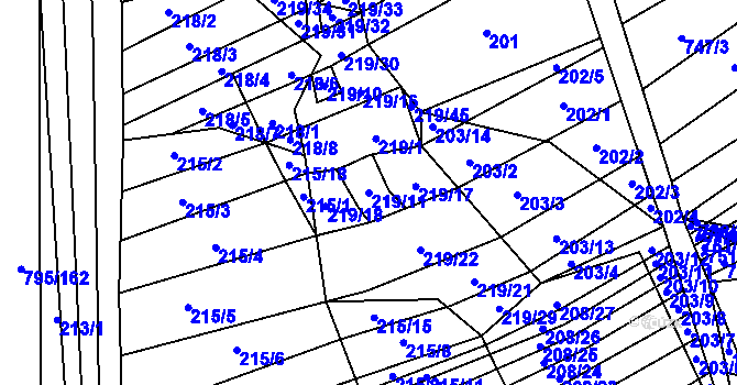 Parcela st. 219/11 v KÚ Nové Bránice, Katastrální mapa