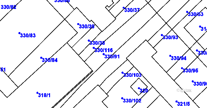 Parcela st. 330/91 v KÚ Nové Bránice, Katastrální mapa