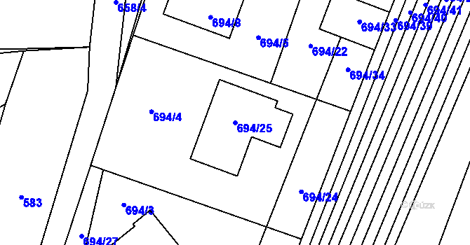 Parcela st. 694/25 v KÚ Nové Bránice, Katastrální mapa