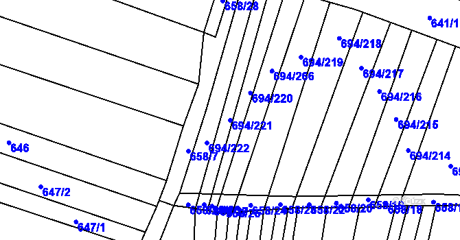 Parcela st. 694/221 v KÚ Nové Bránice, Katastrální mapa