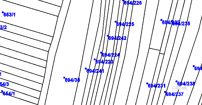 Parcela st. 694/224 v KÚ Nové Bránice, Katastrální mapa