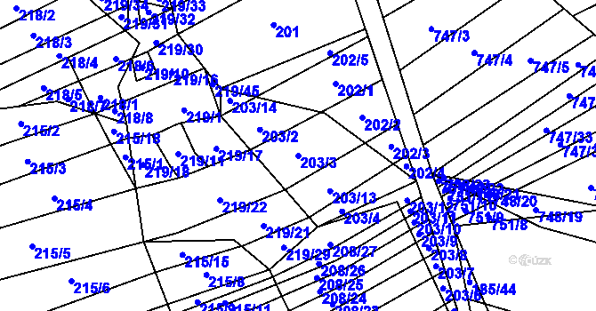 Parcela st. 203/3 v KÚ Nové Bránice, Katastrální mapa