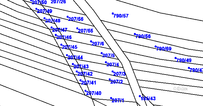 Parcela st. 207/5 v KÚ Nové Bránice, Katastrální mapa