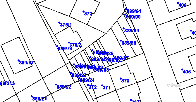 Parcela st. 889/86 v KÚ Nové Bránice, Katastrální mapa