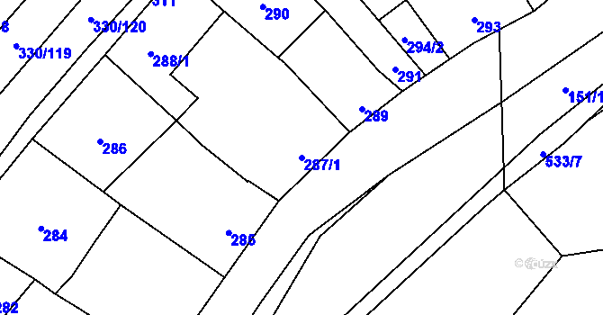 Parcela st. 287/1 v KÚ Nové Bránice, Katastrální mapa