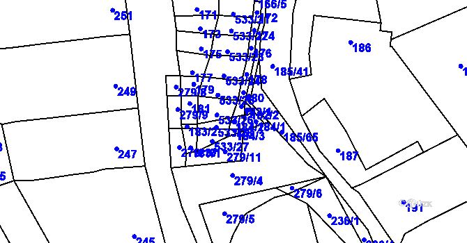 Parcela st. 184/2 v KÚ Nové Bránice, Katastrální mapa