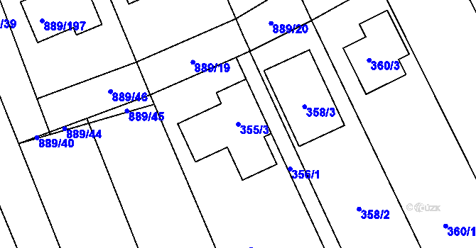 Parcela st. 355/3 v KÚ Nové Bránice, Katastrální mapa