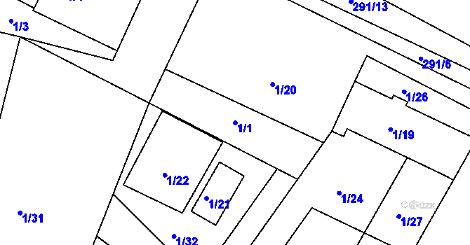 Parcela st. 1/1 v KÚ Hlízov, Katastrální mapa