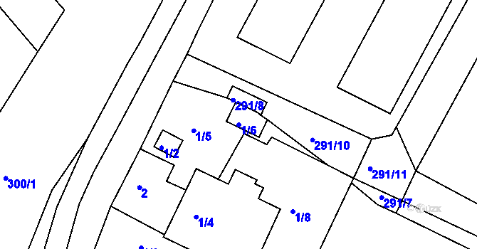 Parcela st. 1/6 v KÚ Hlízov, Katastrální mapa