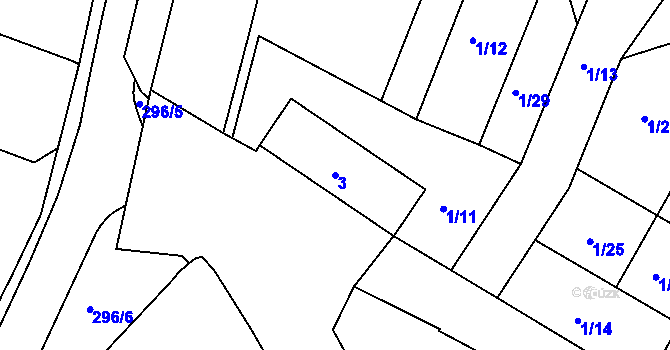 Parcela st. 3 v KÚ Hlízov, Katastrální mapa
