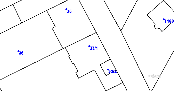 Parcela st. 33 v KÚ Hlízov, Katastrální mapa