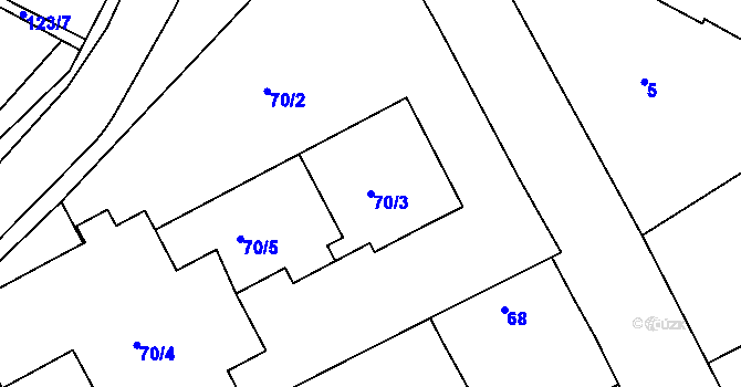 Parcela st. 70/3 v KÚ Hlízov, Katastrální mapa