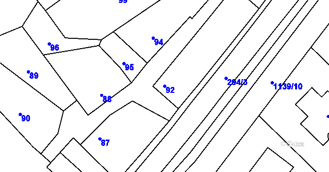 Parcela st. 92 v KÚ Hlízov, Katastrální mapa