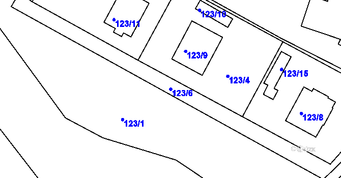 Parcela st. 123/6 v KÚ Hlízov, Katastrální mapa