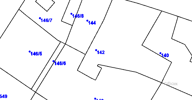 Parcela st. 142 v KÚ Hlízov, Katastrální mapa