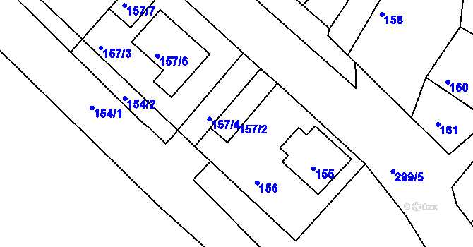 Parcela st. 157/2 v KÚ Hlízov, Katastrální mapa