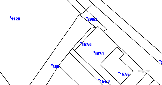 Parcela st. 157/5 v KÚ Hlízov, Katastrální mapa