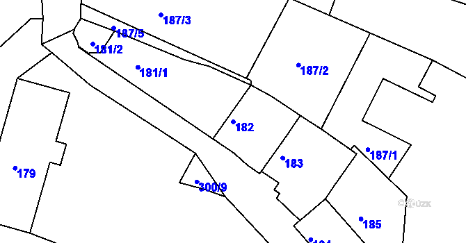 Parcela st. 182 v KÚ Hlízov, Katastrální mapa