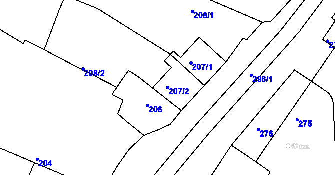 Parcela st. 207/2 v KÚ Hlízov, Katastrální mapa
