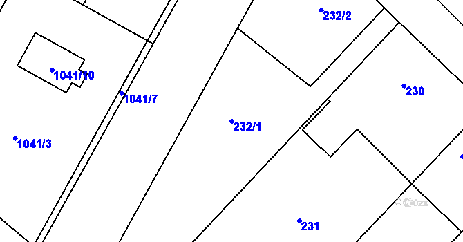 Parcela st. 232/1 v KÚ Hlízov, Katastrální mapa