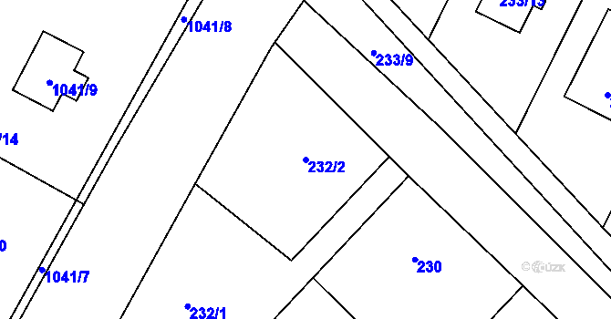 Parcela st. 232/2 v KÚ Hlízov, Katastrální mapa