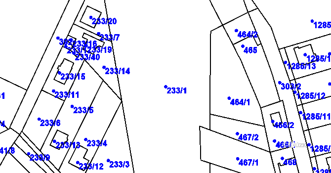 Parcela st. 233/1 v KÚ Hlízov, Katastrální mapa