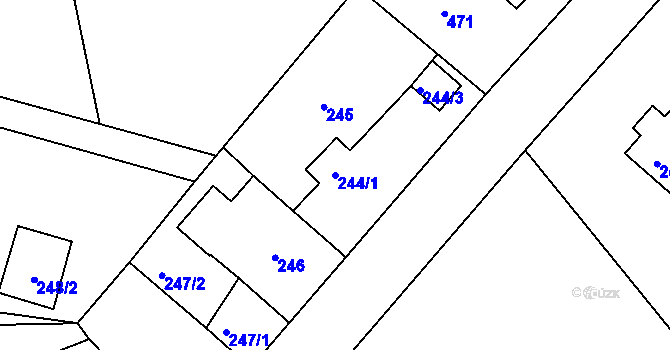 Parcela st. 244/1 v KÚ Hlízov, Katastrální mapa