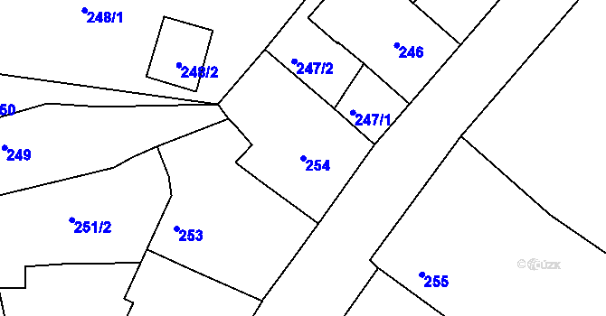 Parcela st. 254 v KÚ Hlízov, Katastrální mapa