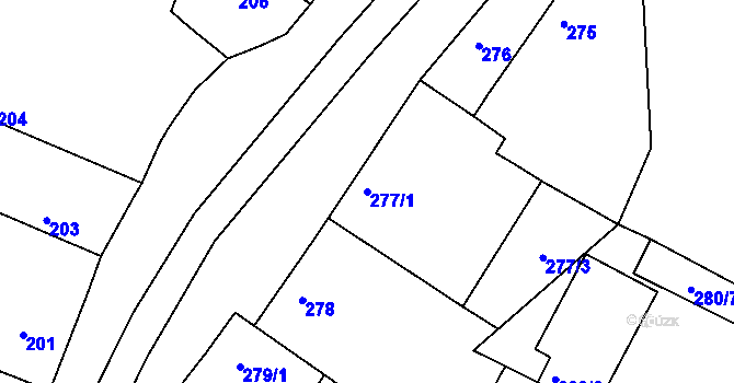 Parcela st. 277/1 v KÚ Hlízov, Katastrální mapa