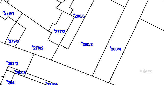 Parcela st. 280/2 v KÚ Hlízov, Katastrální mapa