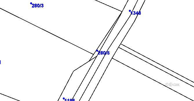 Parcela st. 280/5 v KÚ Hlízov, Katastrální mapa
