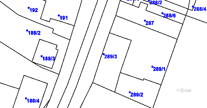 Parcela st. 289/3 v KÚ Hlízov, Katastrální mapa