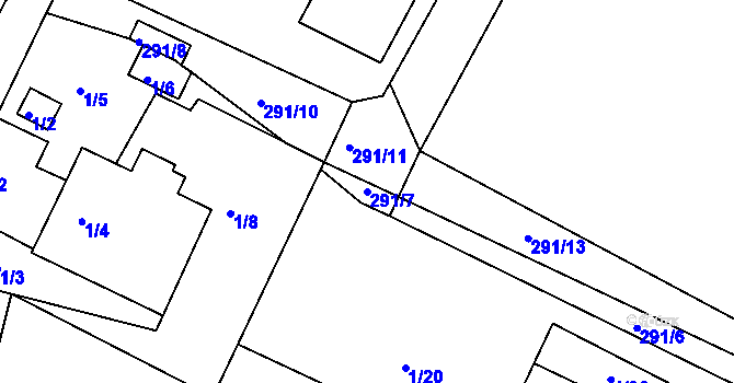 Parcela st. 291/7 v KÚ Hlízov, Katastrální mapa